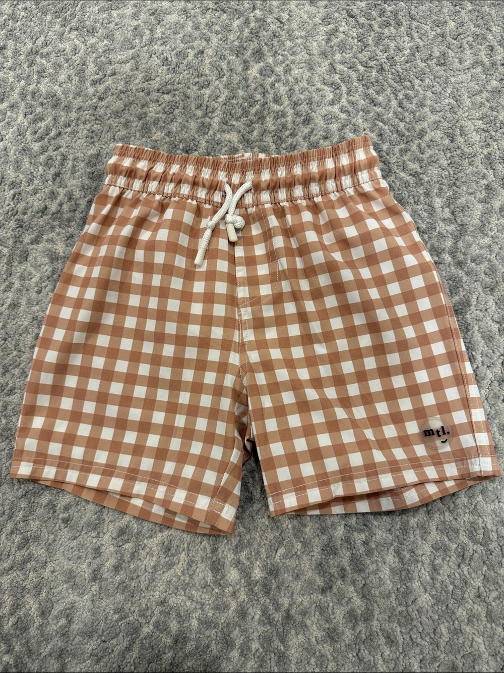 MTL boys' Brown Gingham Swim Trunks
